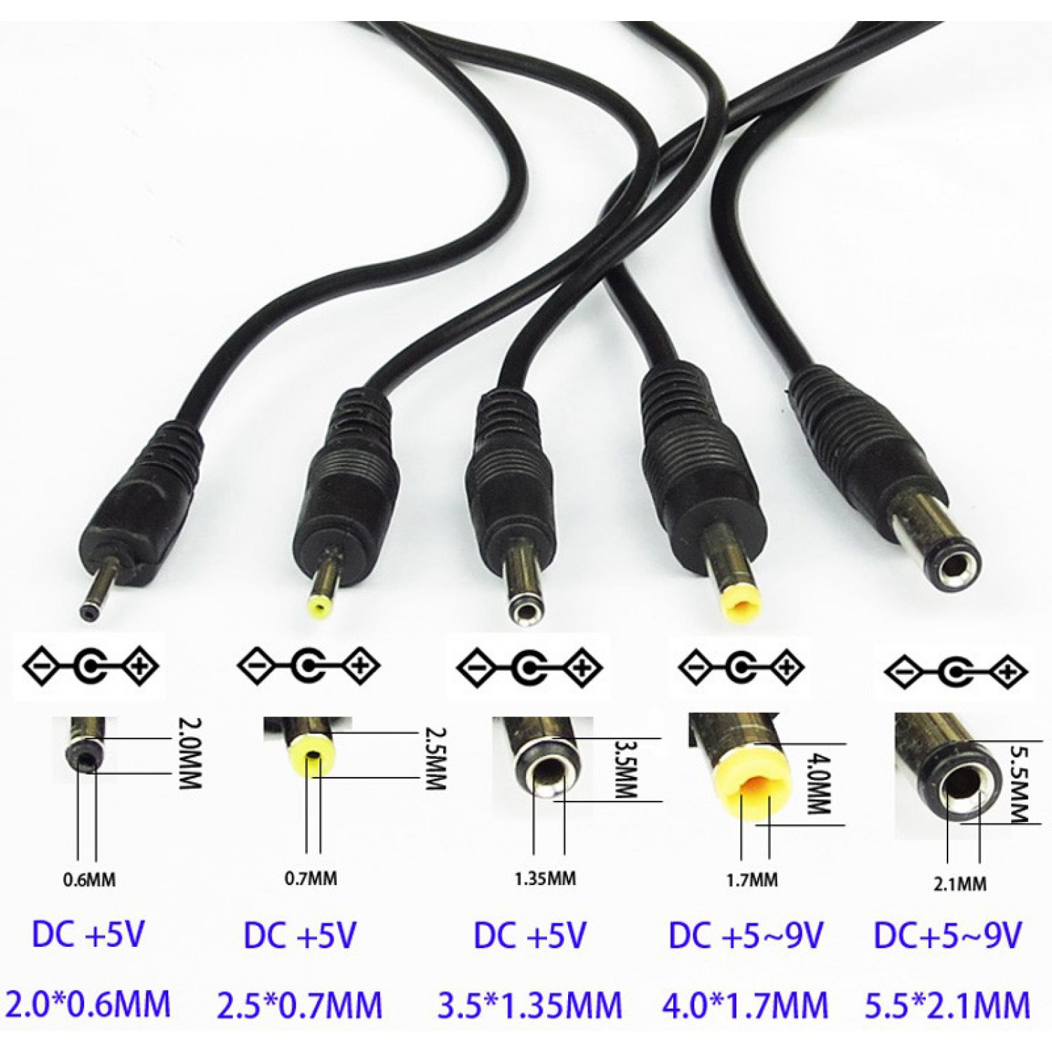 Cable 80cm USB Port to DC 2.0 2.5 3.5 4.0 5.5mm 