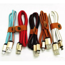 NEW Leather cable sync data charger cord for Samsung alloy head cable micro usb V8 1M 3FT