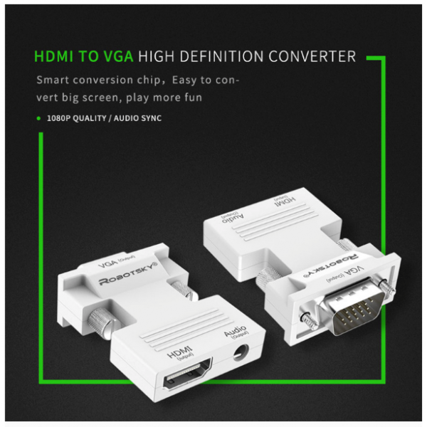 Robotsky 1080P HDMI to VGA Adapter Digital To Analog Audio Video Converter Cable for PC Laptop TV Box Projector Robotsky 1080P HDMI to VGA Adapter Digital To Analog Audio Video Converter Cable for PC Laptop TV Box Projector