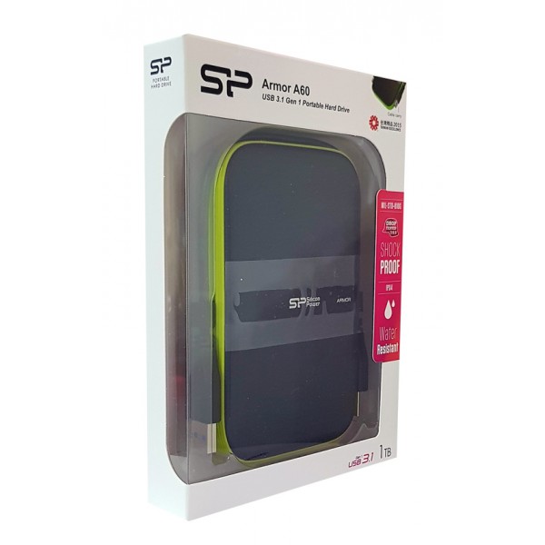SILICON POWER εξωτερικός HDD Armor A60, 1TB, USB 3.1, πράσινος