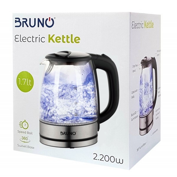BRUNO Ηλεκτρικός βραστήρας BRN-0026, 2200w, 1.7lt, βάση 360°, LED BRUNO Ηλεκτρικός βραστήρας BRN-0026, 2200w, 1.7lt, βάση 360°, LED