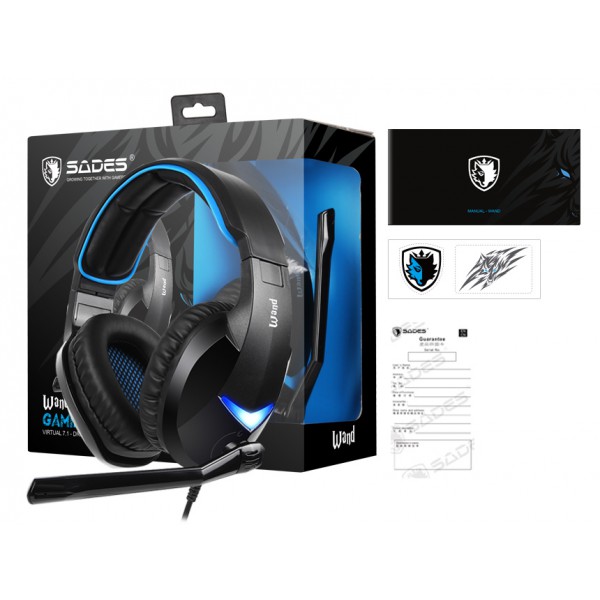 SADES Gaming Headset Wand SA-914-BL, 7.1CH, USB, 40mm ακουστικά SADES Gaming Headset Wand SA-914-BL, 7.1CH, USB, 40mm ακουστικά