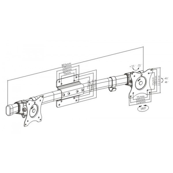 BRATECK Βραχίονας για stand XMA-12, για 2 οθόνες 13"-27", έως 10kg BRATECK Βραχίονας για stand XMA-12, για 2 οθόνες 13"-27", έως 10kg