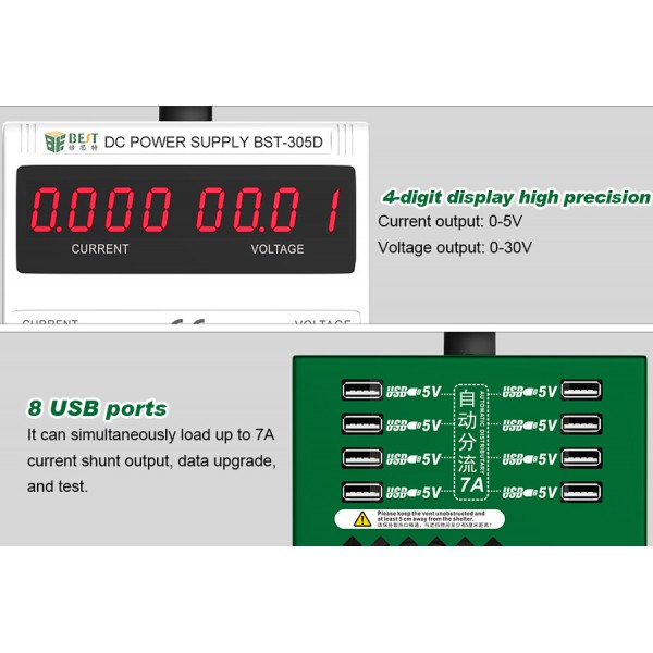 BEST Power supply BST-305D, 30V/5A, AC/DC, 8x USB BEST Power supply BST-305D, 30V/5A, AC/DC, 8x USB