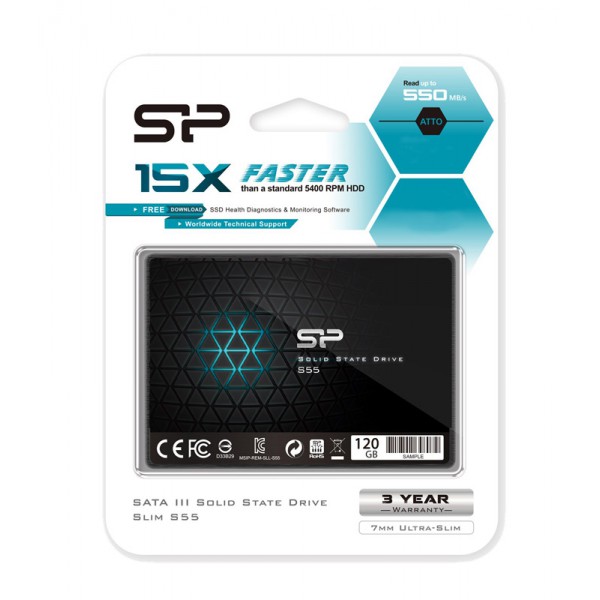 SILICON POWER SSD S55 120GB, 2.5", SATA III, 550-420MB/s, 7mm, TLC