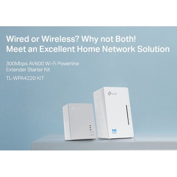 TP-LINK Wi-Fi AV600 Powerline Extender Kit TL-WPA4220, 300Mbps, Ver. 4.0 TP-LINK Wi-Fi AV600 Powerline Extender Kit TL-WPA4220, 300Mbps, Ver. 4.0