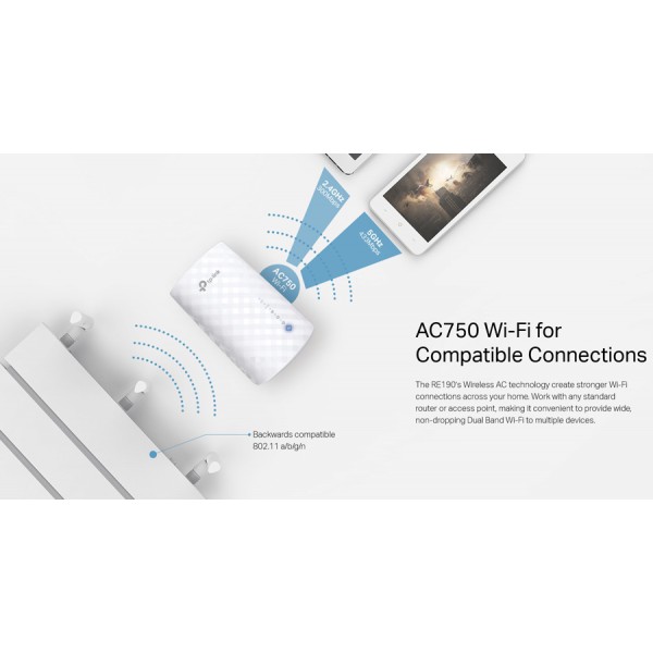 TP-LINK AC750 Wi-Fi Range Extender RE190, dual band, Ver. 4.0 TP-LINK AC750 Wi-Fi Range Extender RE190, dual band, Ver. 4.0