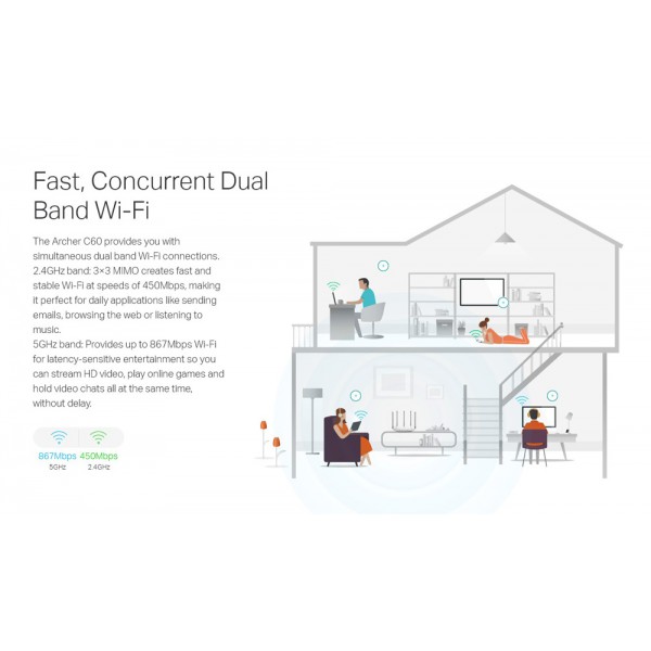 TP-LINK Router Archer C60, Wi-Fi 1350Mbps AC1350, Dual Band, Ver. 3.0 TP-LINK Router Archer C60, Wi-Fi 1350Mbps AC1350, Dual Band, Ver. 3.0