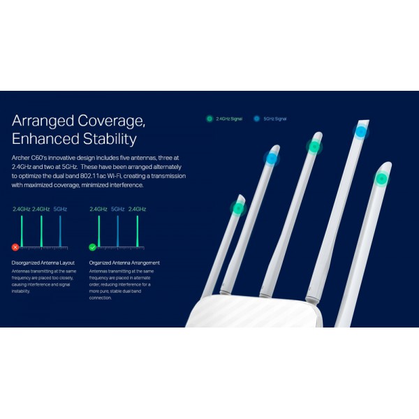 TP-LINK Router Archer C60, Wi-Fi 1350Mbps AC1350, Dual Band, Ver. 3.0 TP-LINK Router Archer C60, Wi-Fi 1350Mbps AC1350, Dual Band, Ver. 3.0