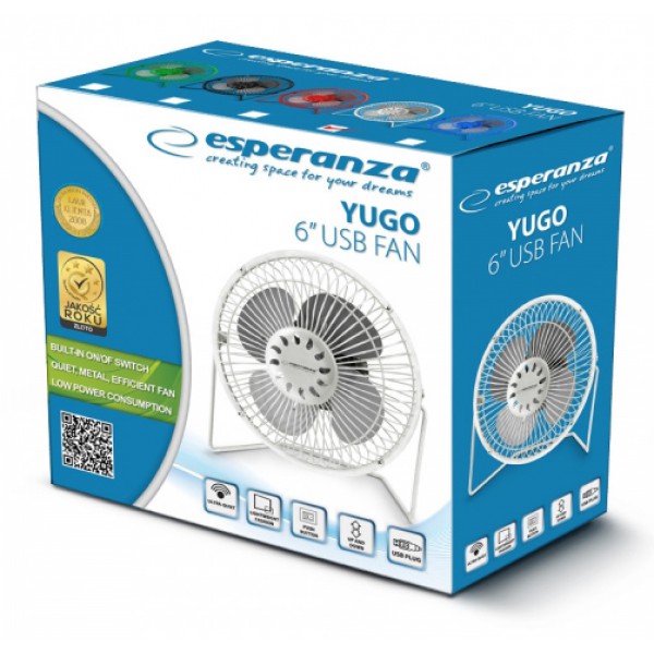 ESPERANZA Επιτραπέζιος ανεμιστήρας USB Yugo EA149W, 6", λευκό