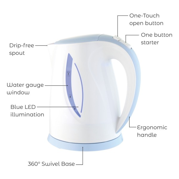 BRUNO Ηλεκτρικός βραστήρας BRN-0002, 2200w, 1.7lt, βάση 360°, LED