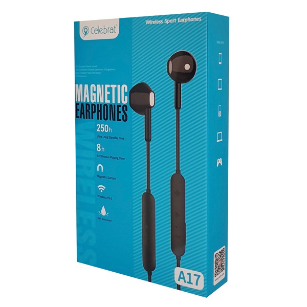 CELEBRAT Bluetooth earphones A17, με μαγνήτη, μικρόφωνο HD, μαύρα