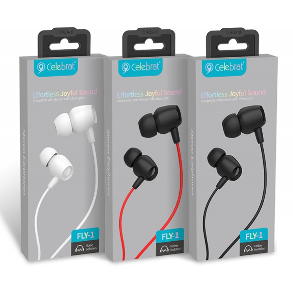 CELEBRAT Earphones Fly 1 με μικρόφωνο, 10mm, 3.5mm, 1.2m, λευκά