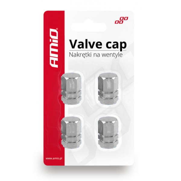 AMIO Καπάκι βαλβίδας τροχού 02236, αλουμινίου, ασημί, 4τμχ