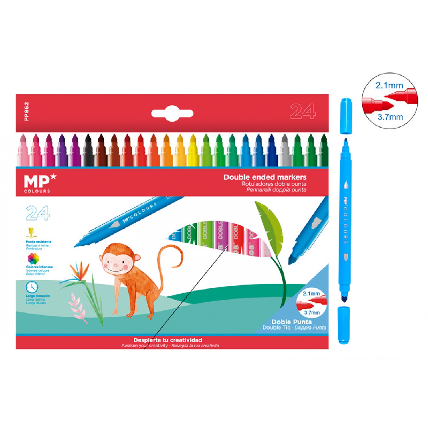 MP σετ χρωματιστών μαρκαδόρων με διπλή μύτη 2.1 & 3.7mm PP862, 24τμχ MP σετ χρωματιστών μαρκαδόρων με διπλή μύτη 2.1 & 3.7mm PP862, 24τμχ