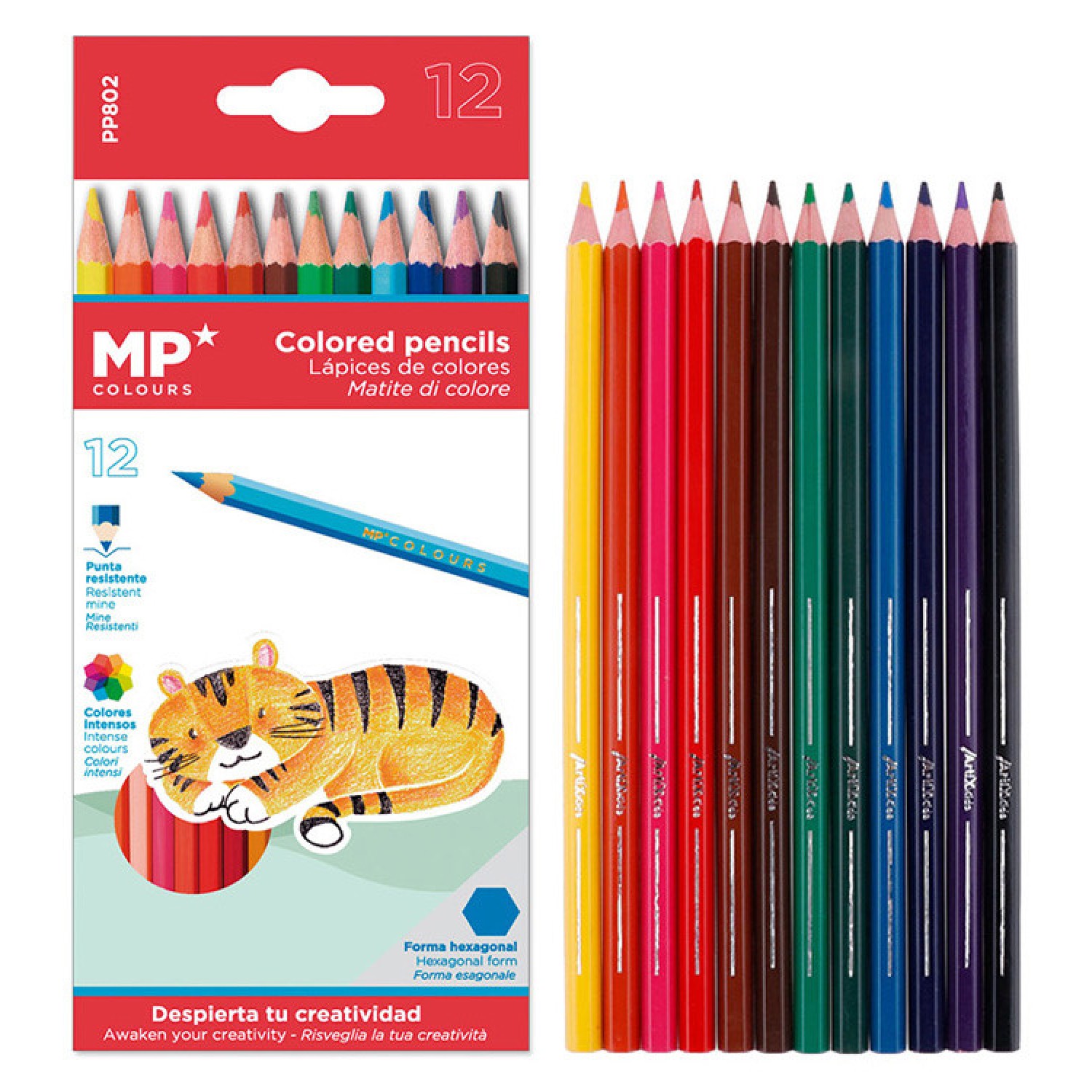 MP χρωματιστές ξυλομπογιές PP802, 12τμχ MP χρωματιστές ξυλομπογιές PP802, 12τμχ