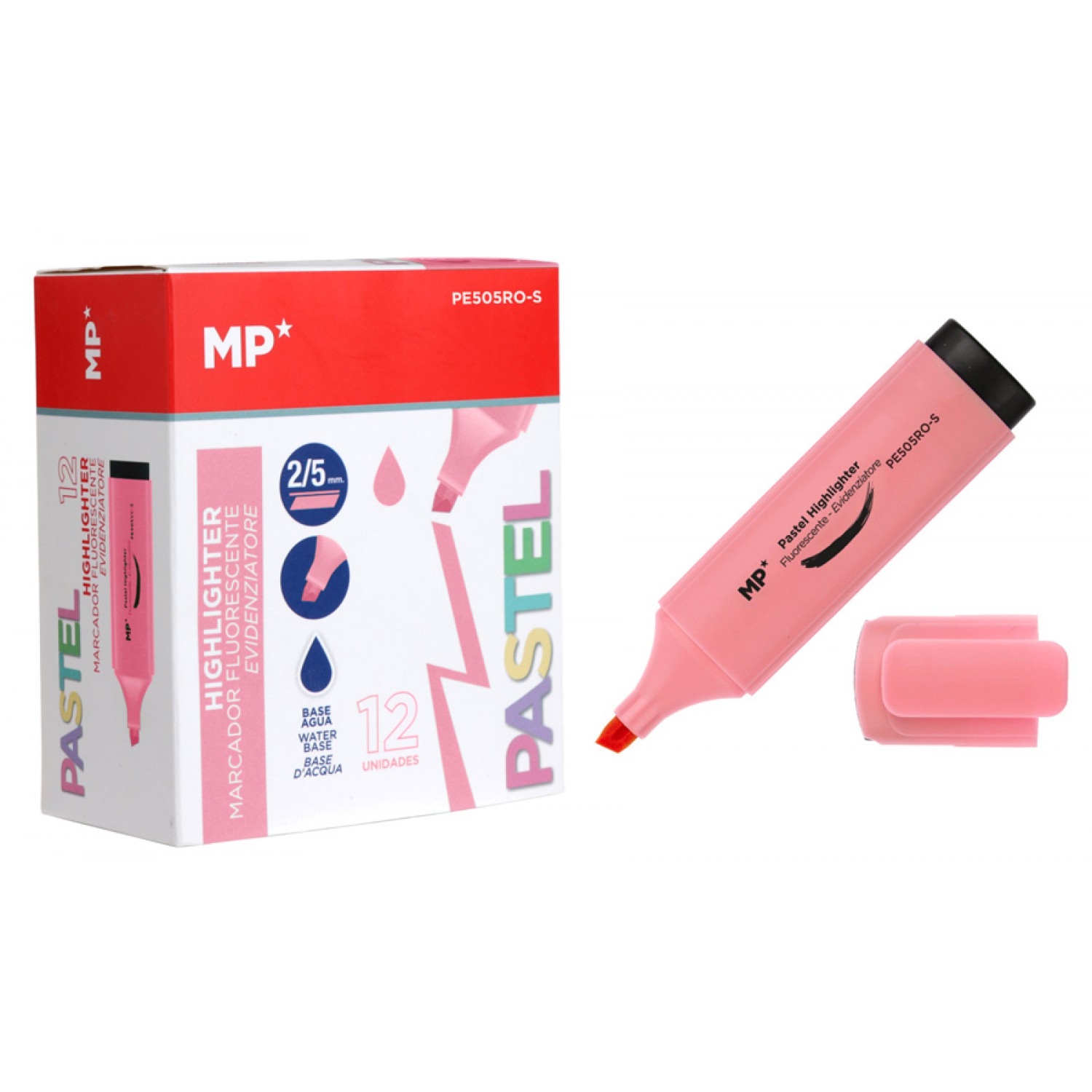MP μαρκαδόρος υπογράμμισης PE505RO-S, ροζ, 12τμχ