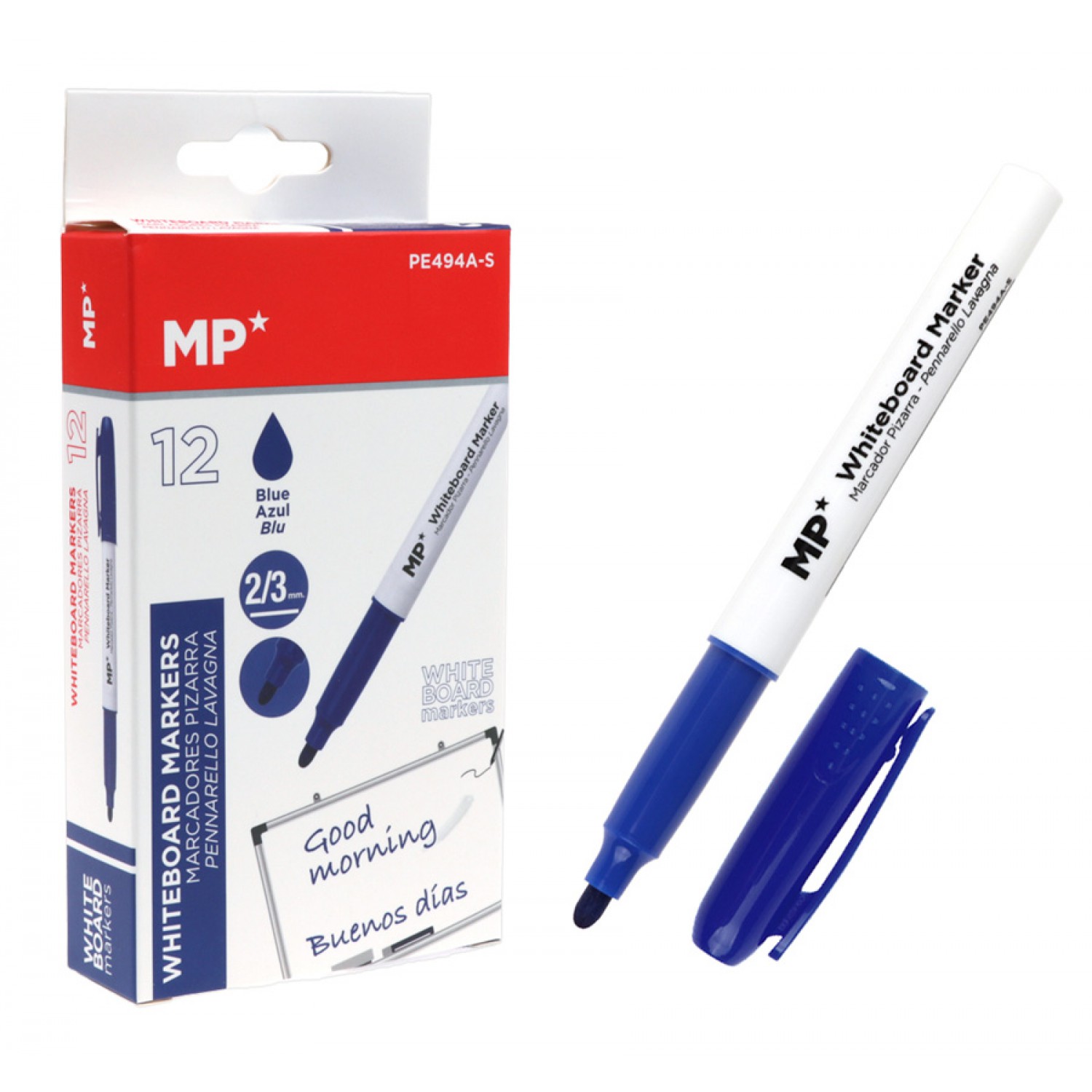 MP Μαρκαδόρος ασπροπίνακα PE494A-S, πάχος μύτης 2-3mm, μπλε, 12τμχ MP Μαρκαδόρος ασπροπίνακα PE494A-S, πάχος μύτης 2-3mm, μπλε, 12τμχ