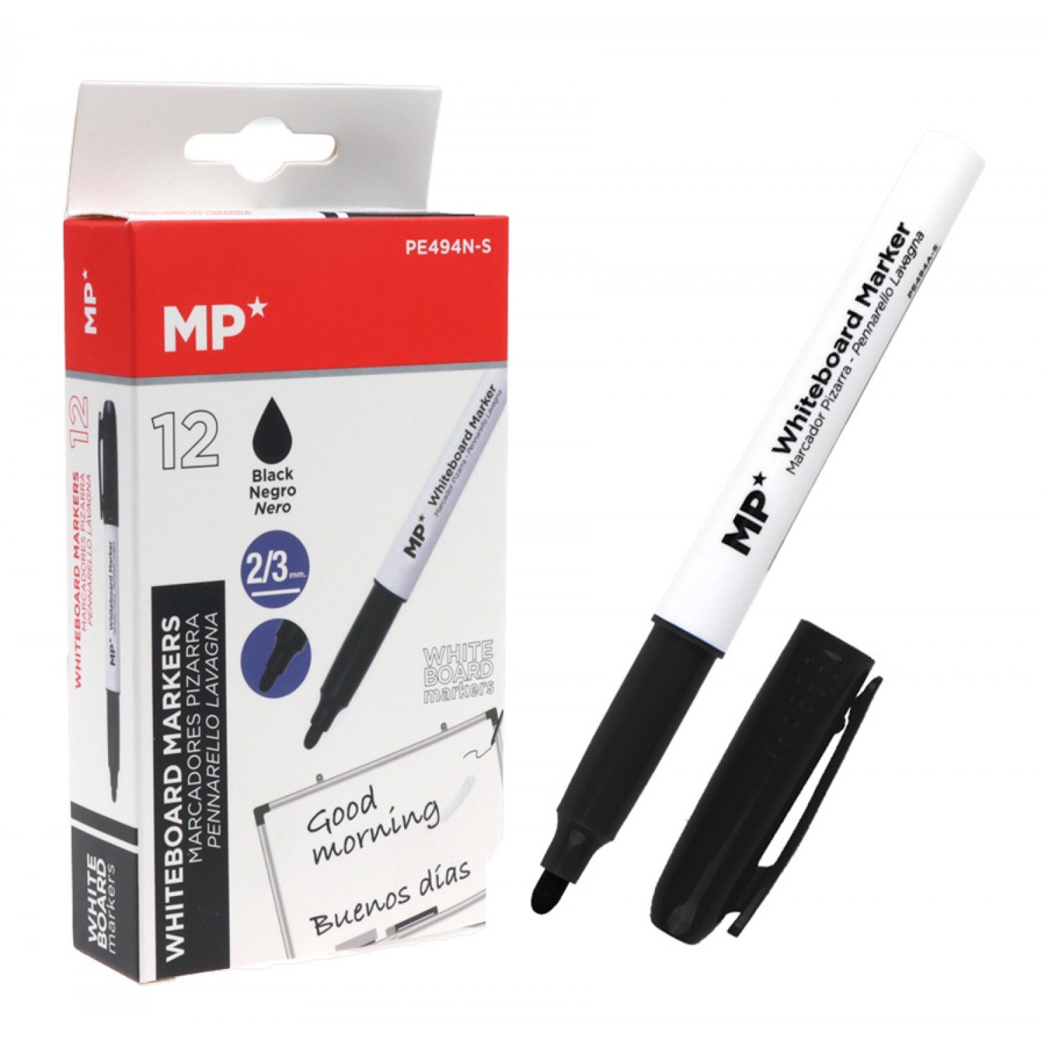 MP Μαρκαδόρος ασπροπίνακα PE494N-S, πάχος μύτης 2-3mm, μαύρος, 12τμχ MP Μαρκαδόρος ασπροπίνακα PE494N-S, πάχος μύτης 2-3mm, μαύρος, 12τμχ