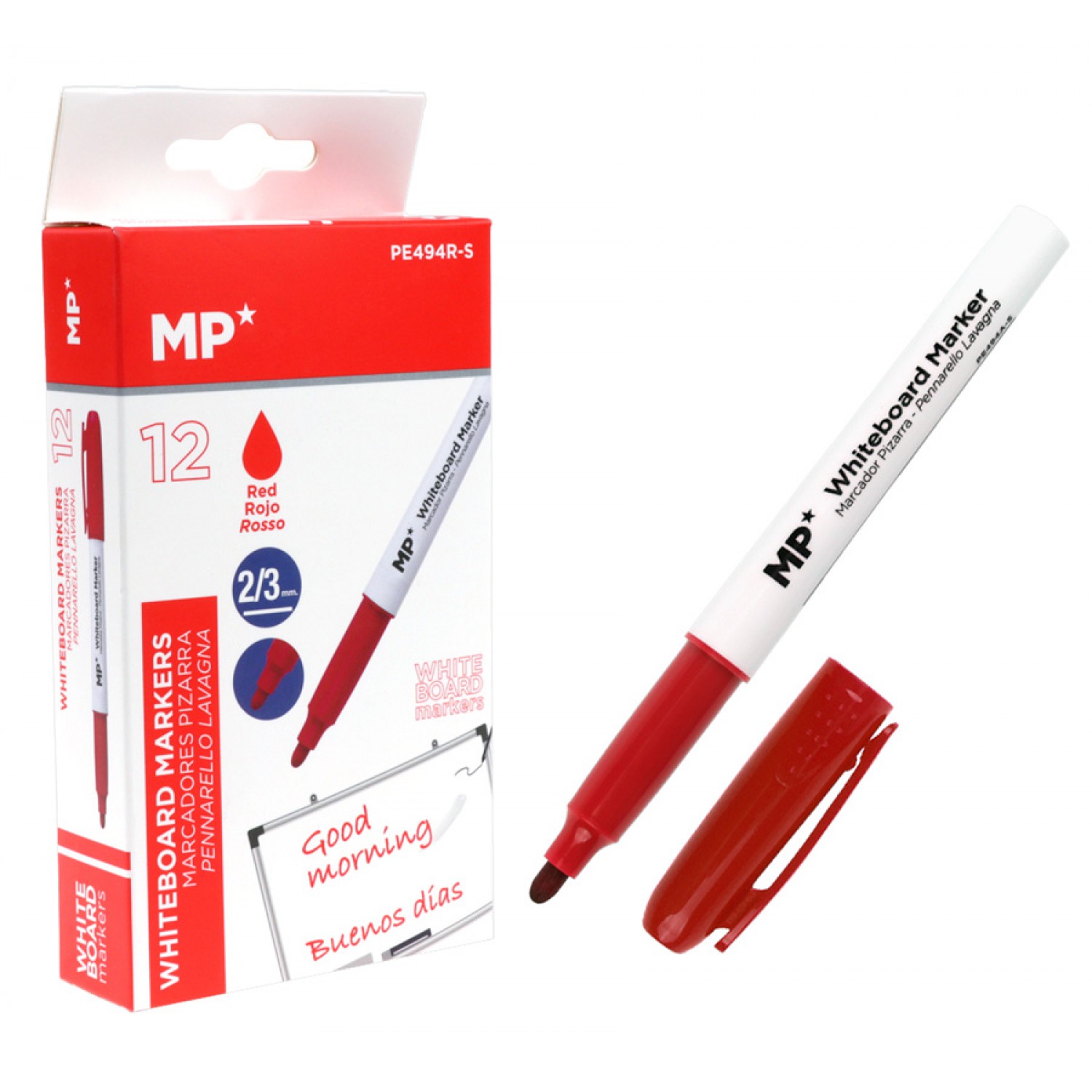 MP Μαρκαδόρος ασπροπίνακα PE494R-S, πάχος μύτης 2-3mm, κόκκινος, 12τμχ MP Μαρκαδόρος ασπροπίνακα PE494R-S, πάχος μύτης 2-3mm, κόκκινος, 12τμχ