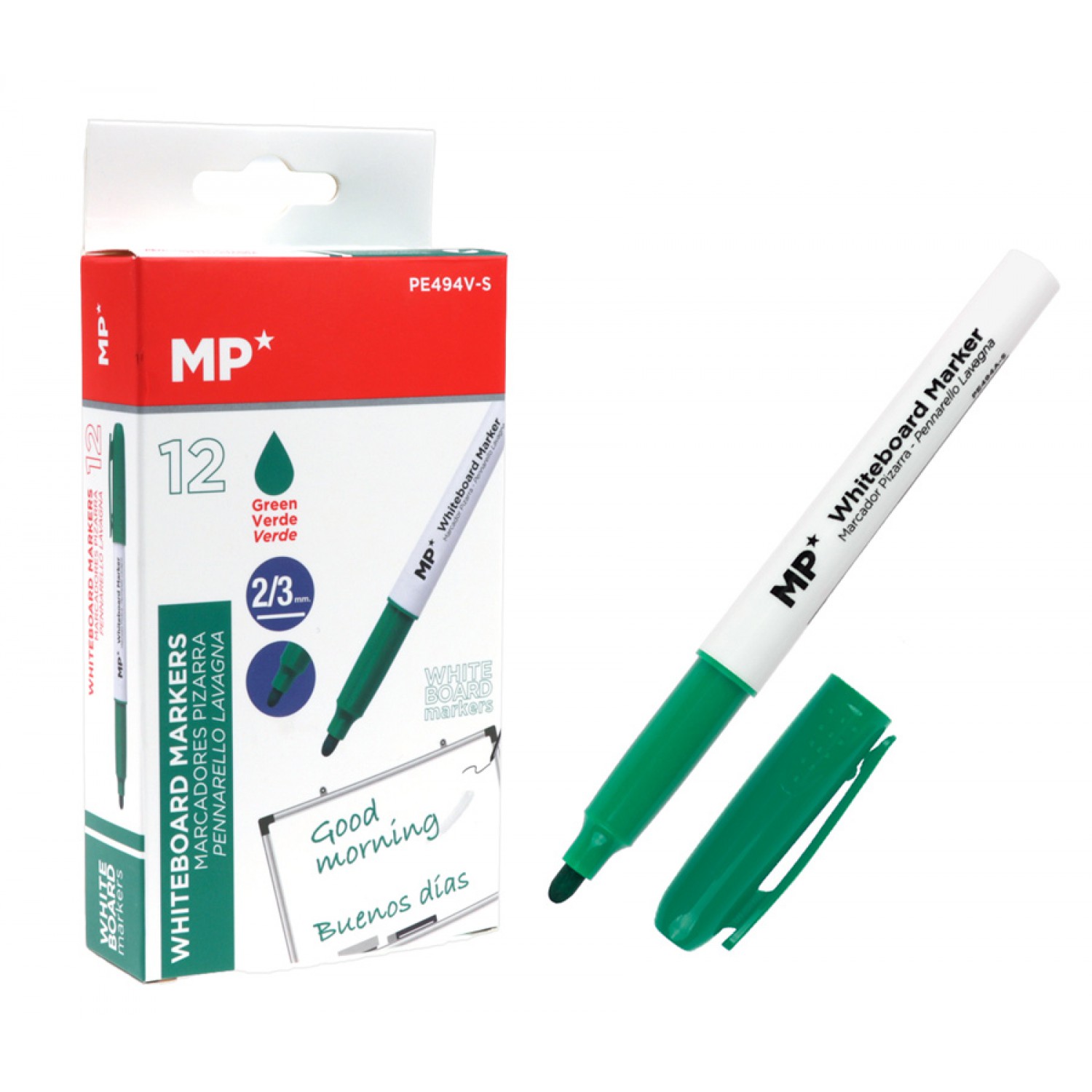 MP Μαρκαδόρος ασπροπίνακα PE494V-S, πάχος μύτης 2-3mm, πράσινος, 12τμχ MP Μαρκαδόρος ασπροπίνακα PE494V-S, πάχος μύτης 2-3mm, πράσινος, 12τμχ