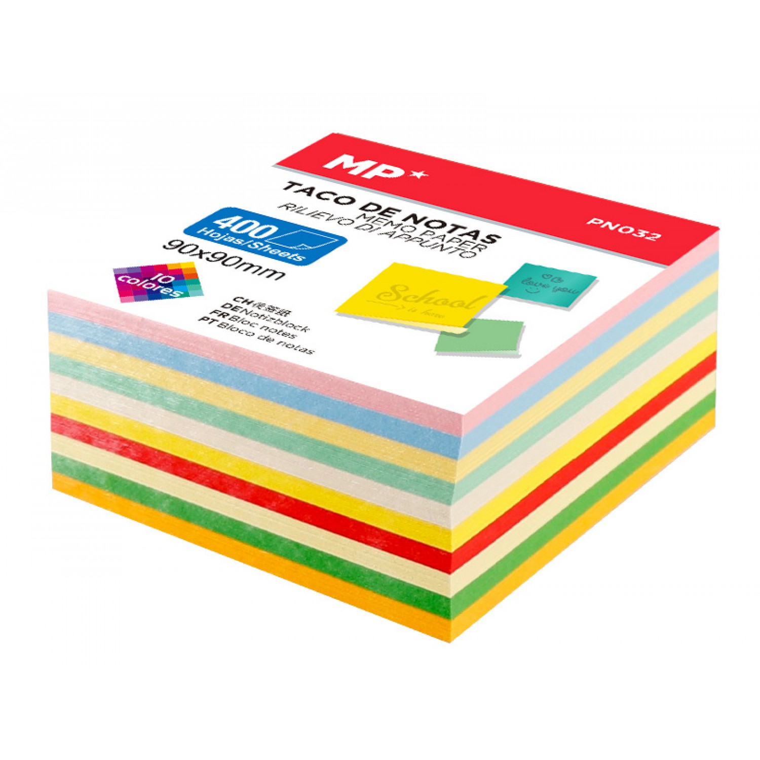 MP χαρτάκια σημειώσεων PN032, 90 x 90mm, 400τμχ, χρωματιστά MP χαρτάκια σημειώσεων PN032, 90 x 90mm, 400τμχ, χρωματιστά