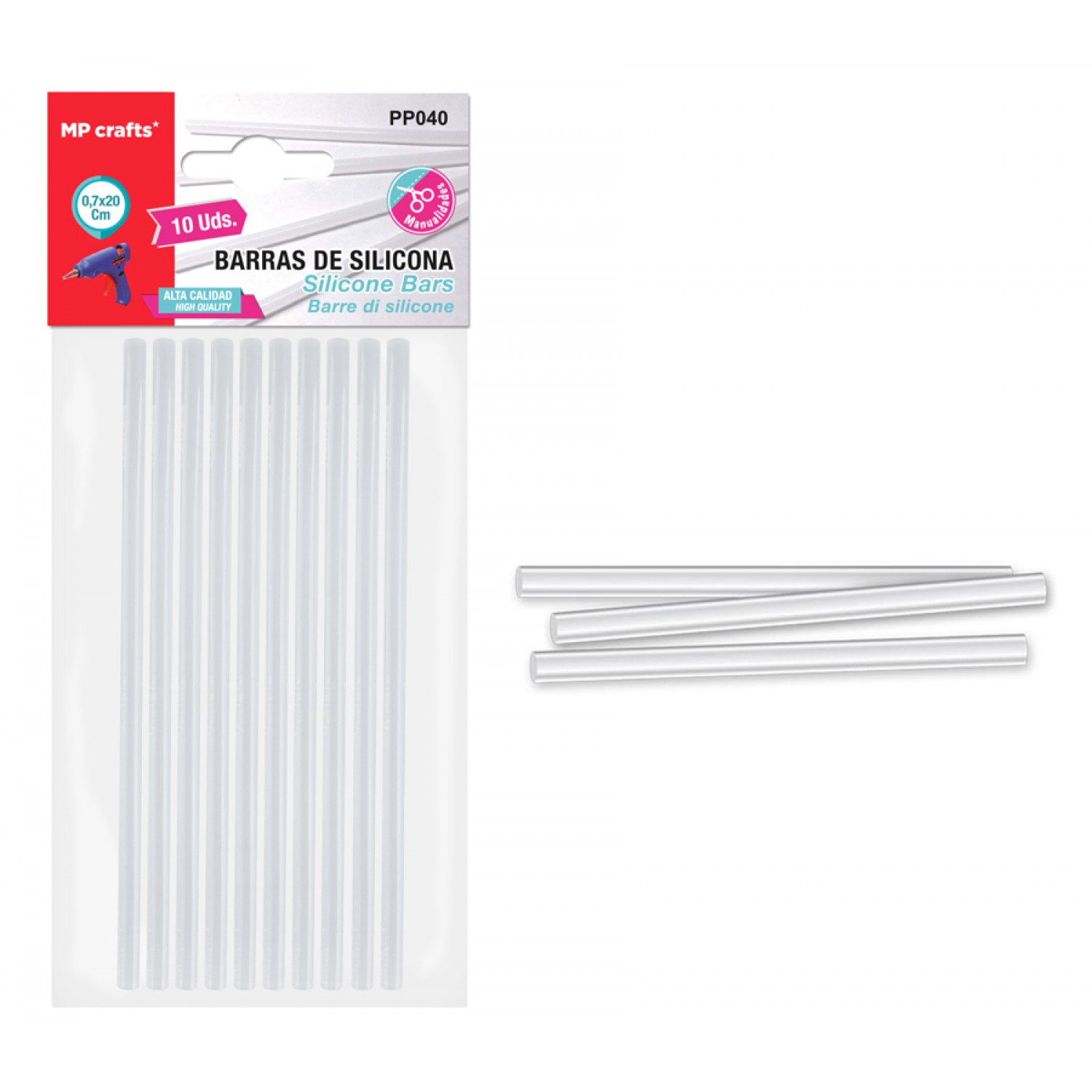 MP μπάρες σιλικόνης PP040 για θερμοπίστολο, 7.1mm x 20cm, 10τμχ MP μπάρες σιλικόνης PP040 για θερμοπίστολο, 7.1mm x 20cm, 10τμχ