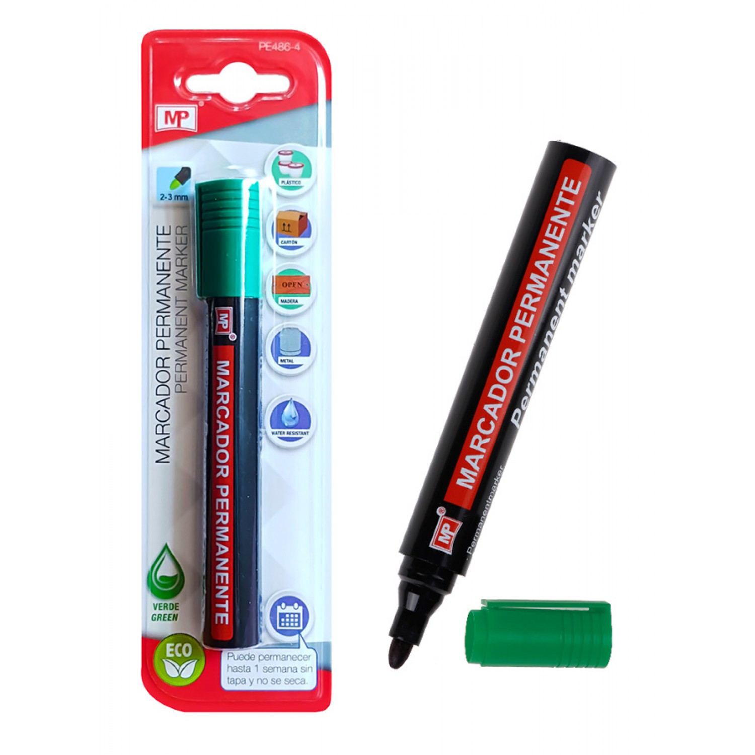 MP ανεξίτηλος μαρκαδόρος PE486-4, 2-3mm, πράσινος MP ανεξίτηλος μαρκαδόρος PE486-4, 2-3mm, πράσινος