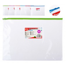 MP διάφανος φάκελος με zip PC035, Α4 21 x 29.7cm, διάφορα χρώματα