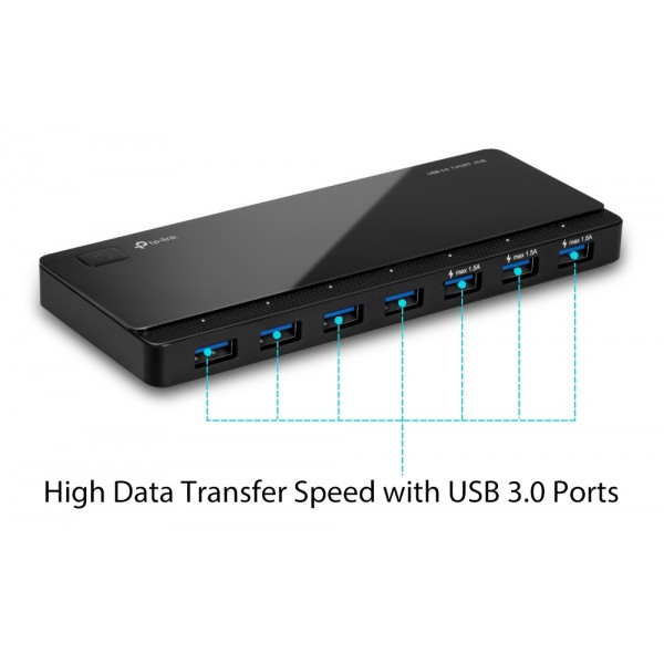 TP-LINK USB hub UH700, 7x θυρών, 5Gbps, 5V/1.5A, USB σύνδεση, μαύρο