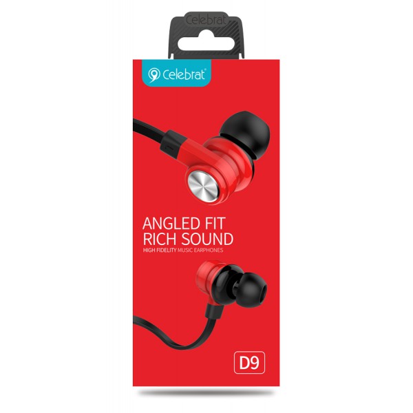CELEBRAT earphones με μικρόφωνο D9, 10mm, 3.5mm, 1.2m, κόκκινα CELEBRAT earphones με μικρόφωνο D9, 10mm, 3.5mm, 1.2m, κόκκινα