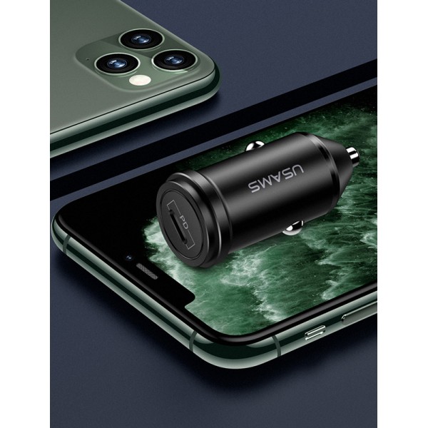 USAMS φορτιστής αυτοκινήτου C14, 1x type-C, 3A 18W, μεταλλικός, μαύρος