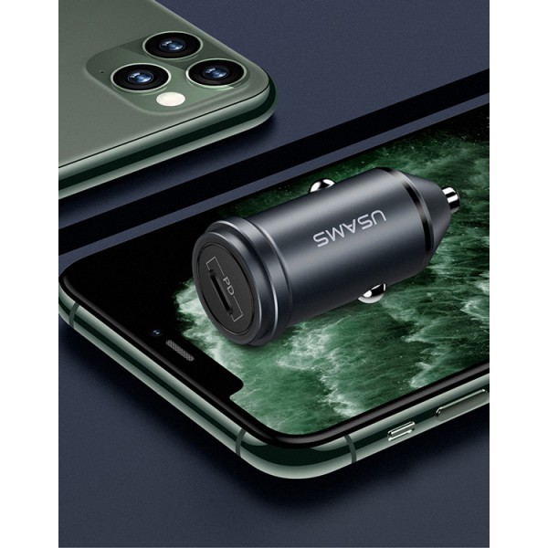 USAMS φορτιστής αυτοκινήτου C14, 1x type-C, 3A 18W, μεταλλικός, γκρι