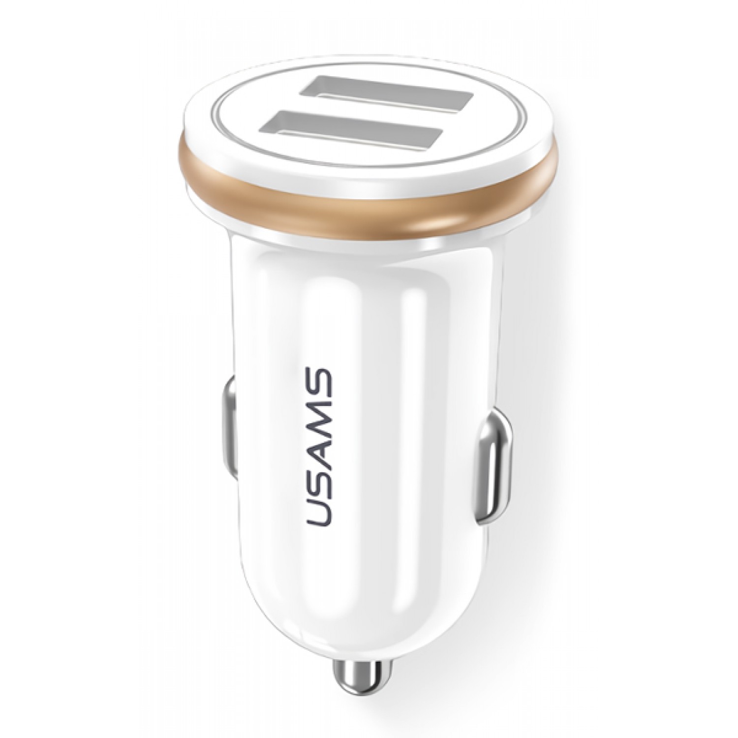 USAMS φορτιστής αυτοκινήτου C4, 2x USB, 4.8A, μεταλλικός, λευκός