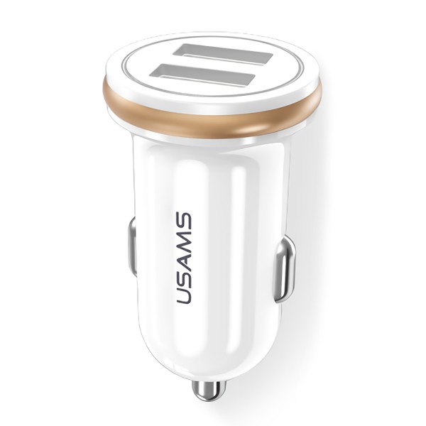 USAMS φορτιστής αυτοκινήτου C4, 2x USB, 4.8A, μεταλλικός, λευκός