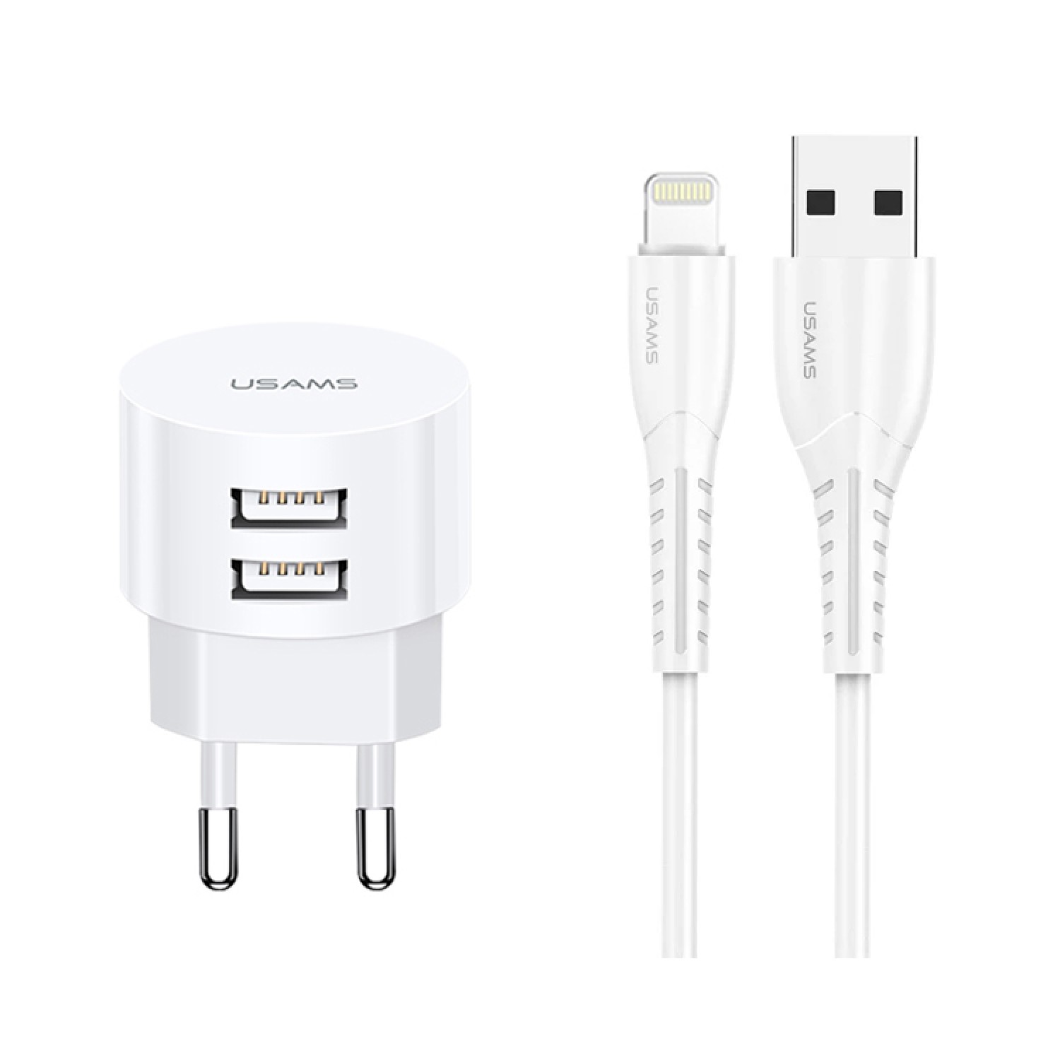 USAMS φορτιστής τοίχου T20 & καλώδιο Lightning, 2x USB, 2.1A, λευκός USAMS φορτιστής τοίχου T20 & καλώδιο Lightning, 2x USB, 2.1A, λευκός