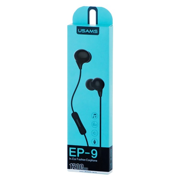 USAMS earphones με μικρόφωνο EP-9, 9mm, 1.2m, μαύρα