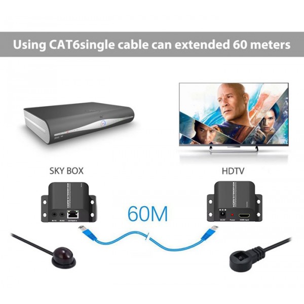 POWERTECH HDMI Video Extender CAB-H114, UTP cat5e/6, Full HD, 3D, IR POWERTECH HDMI Video Extender CAB-H114, UTP cat5e/6, Full HD, 3D, IR