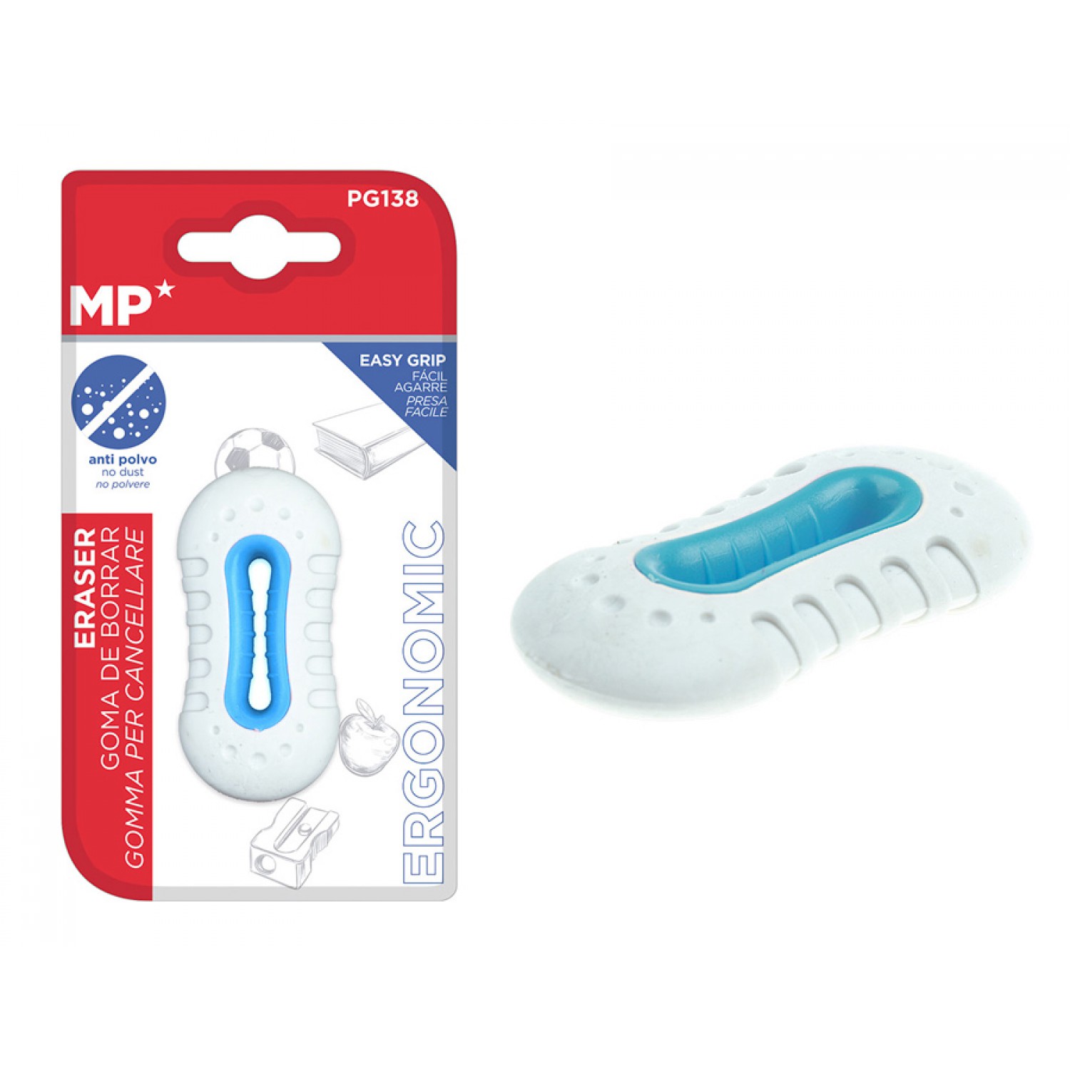 MP γόμα PG138 με εργονομική λαβή, 65 x 33 x 12mm, λευκή-μπλε MP γόμα PG138 με εργονομική λαβή, 65 x 33 x 12mm, λευκή-μπλε