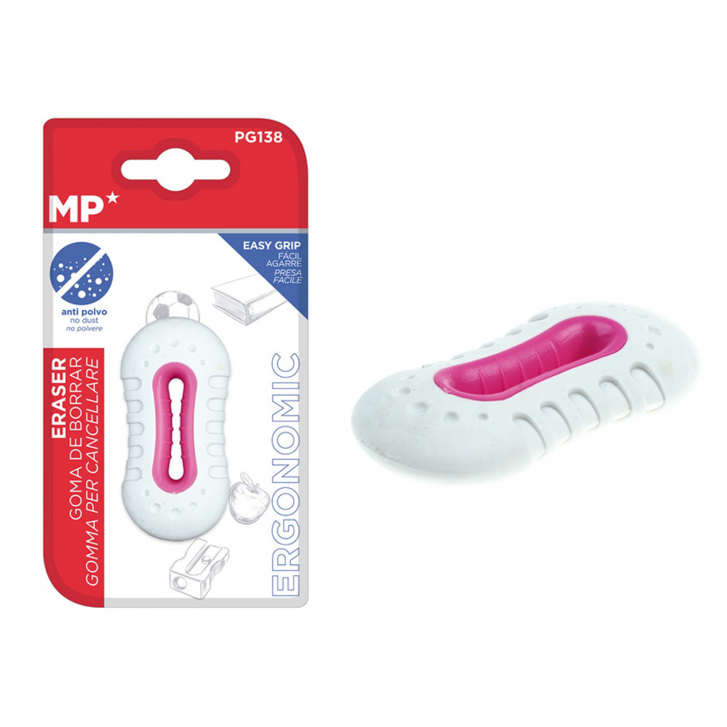 MP γόμα PG138 με εργονομική λαβή, 65 x 33 x 12mm, λευκή-ροζ MP γόμα PG138 με εργονομική λαβή, 65 x 33 x 12mm, λευκή-ροζ