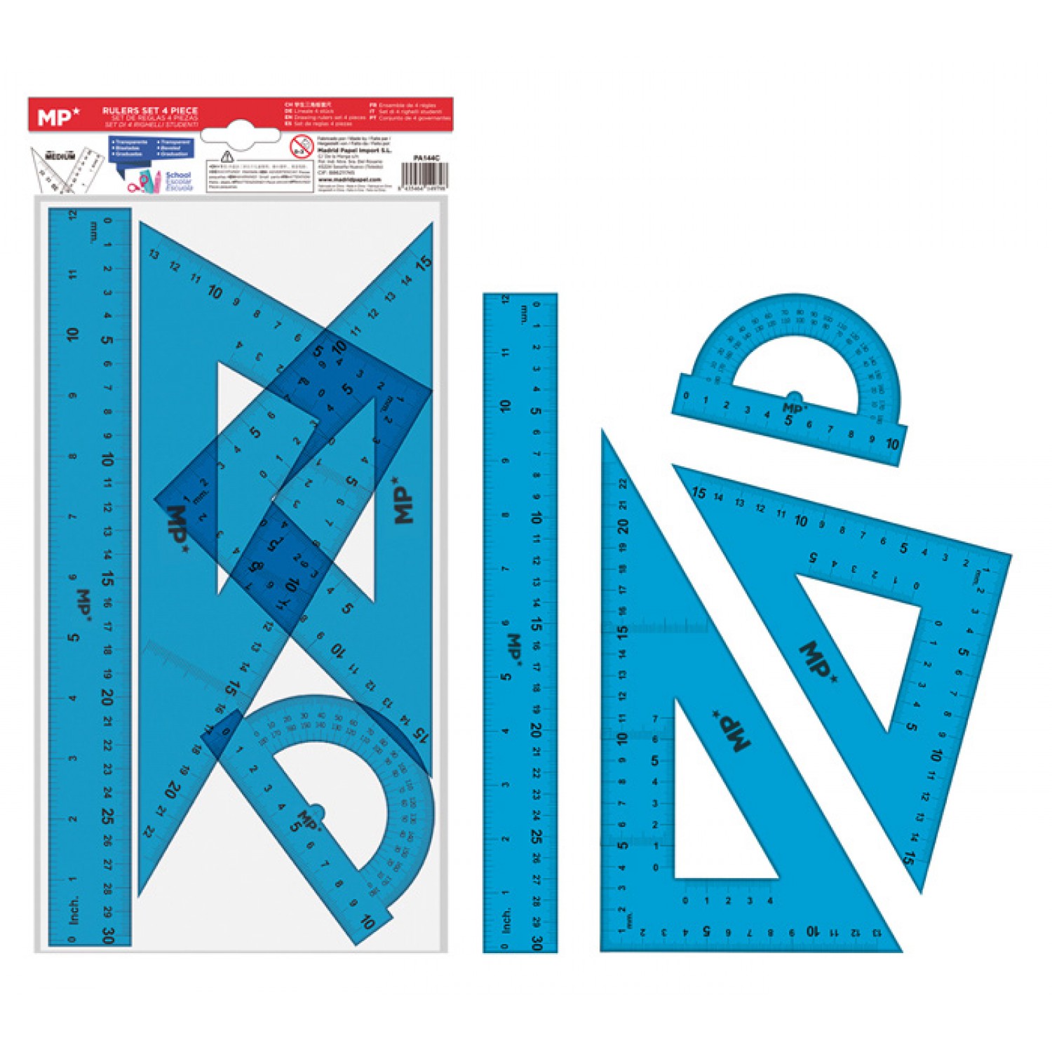 MP σετ χάρακες PA144C, διάφανο πλαστικό, 4τμχ, μπλε MP σετ χάρακες PA144C, διάφανο πλαστικό, 4τμχ, μπλε