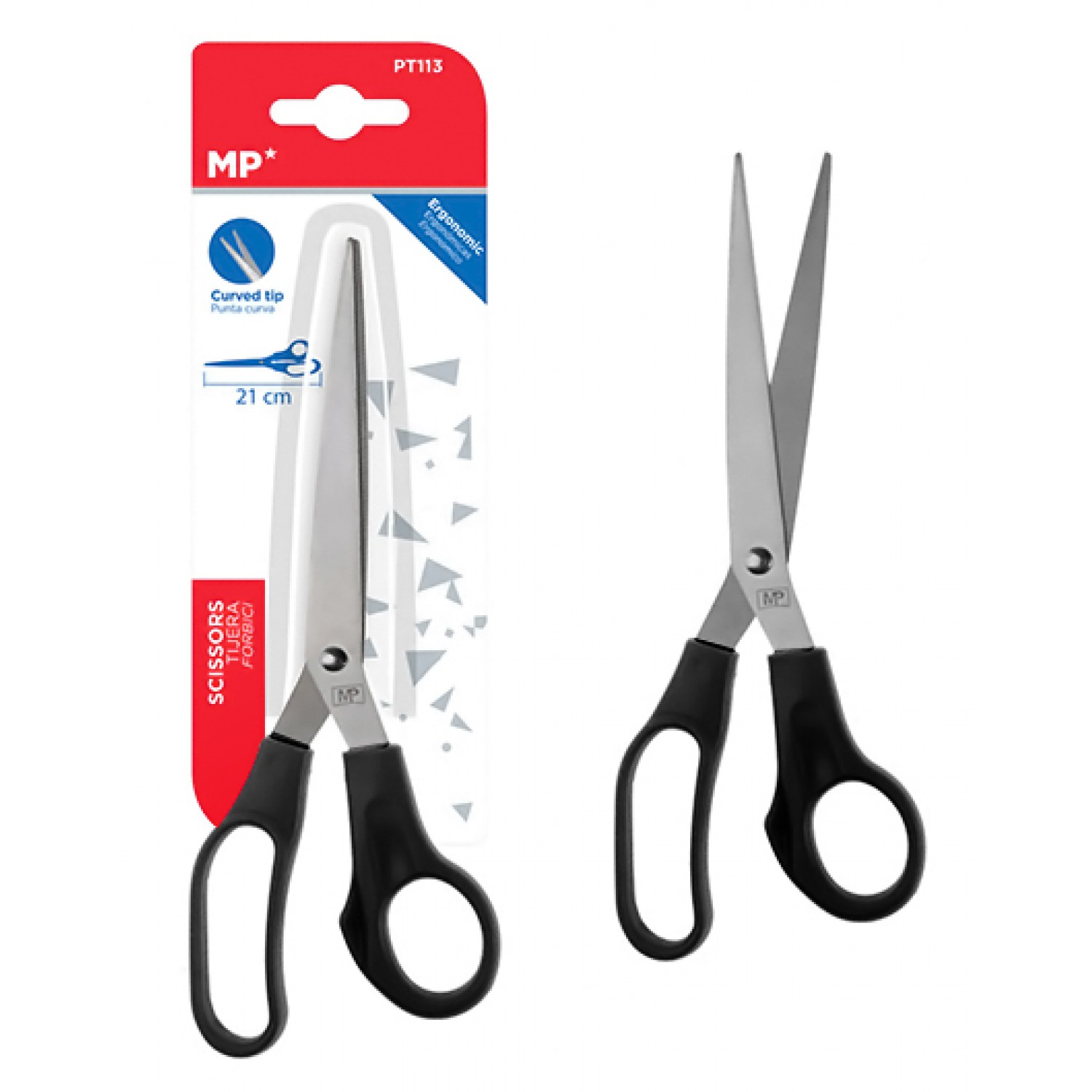 MP ψαλίδι χαρτιού PT113, μεταλλική λεπίδα, 21cm, μαύρο