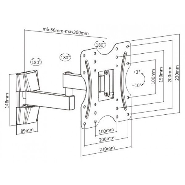 BRATECK επιτοίχια βάση KLA27-222 για τηλεόραση 23-42", full motion, 20kg