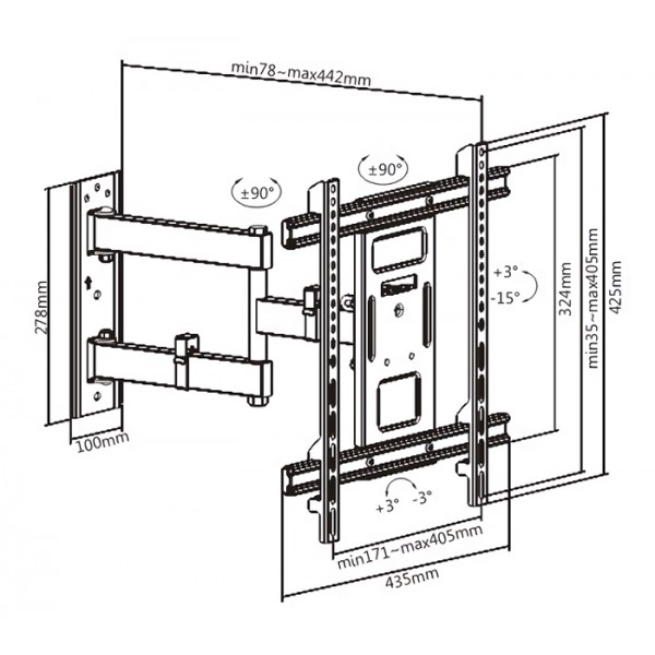 BRATECK επιτοίχια βάση LPA61-443 για τηλεόραση 32-70", full motion, 50kg
