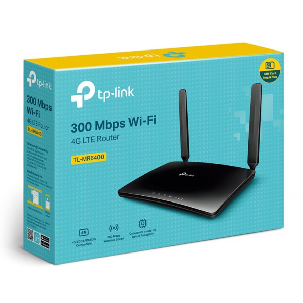 TP-LINK Wireless N Router TL-MR6400, 4G LTE, Wi-Fi 300Mbps, Ver. 4.0 TP-LINK Wireless N Router TL-MR6400, 4G LTE, Wi-Fi 300Mbps, Ver. 4.0