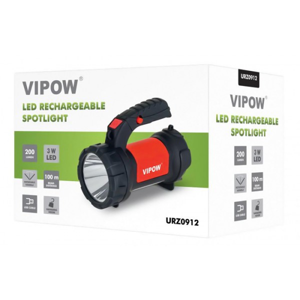 VIPOW φακός και λάμπα με χειρολαβή URZ0912, 3W 120 lumen, 2000mAh VIPOW φακός και λάμπα με χειρολαβή URZ0912, 3W 120 lumen, 2000mAh