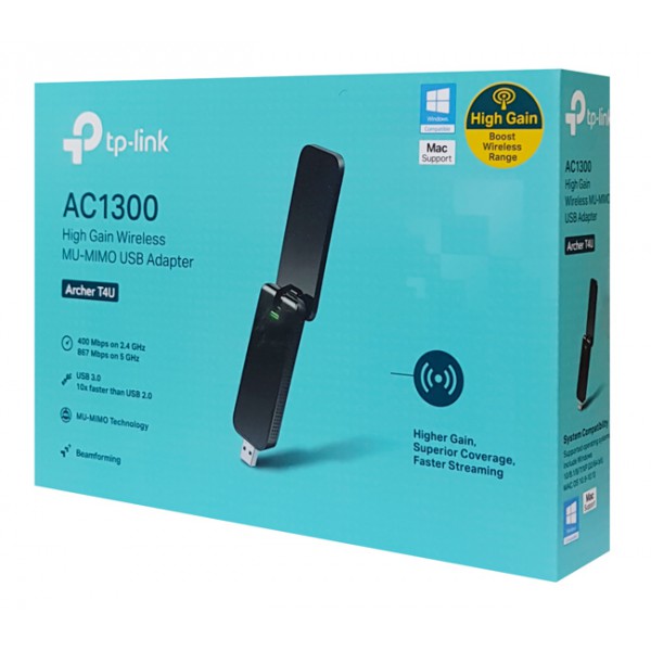TP-LINK Wireless USB Adapter ARCHER-T4U, AC1300, Dual Band, Ver. 3.2