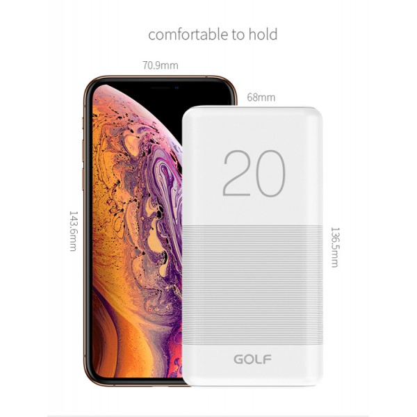 GOLF Power bank Candy G81 20000mAh, 2x output, 2.1A, λευκό GOLF Power bank Candy G81 20000mAh, 2x output, 2.1A, λευκό