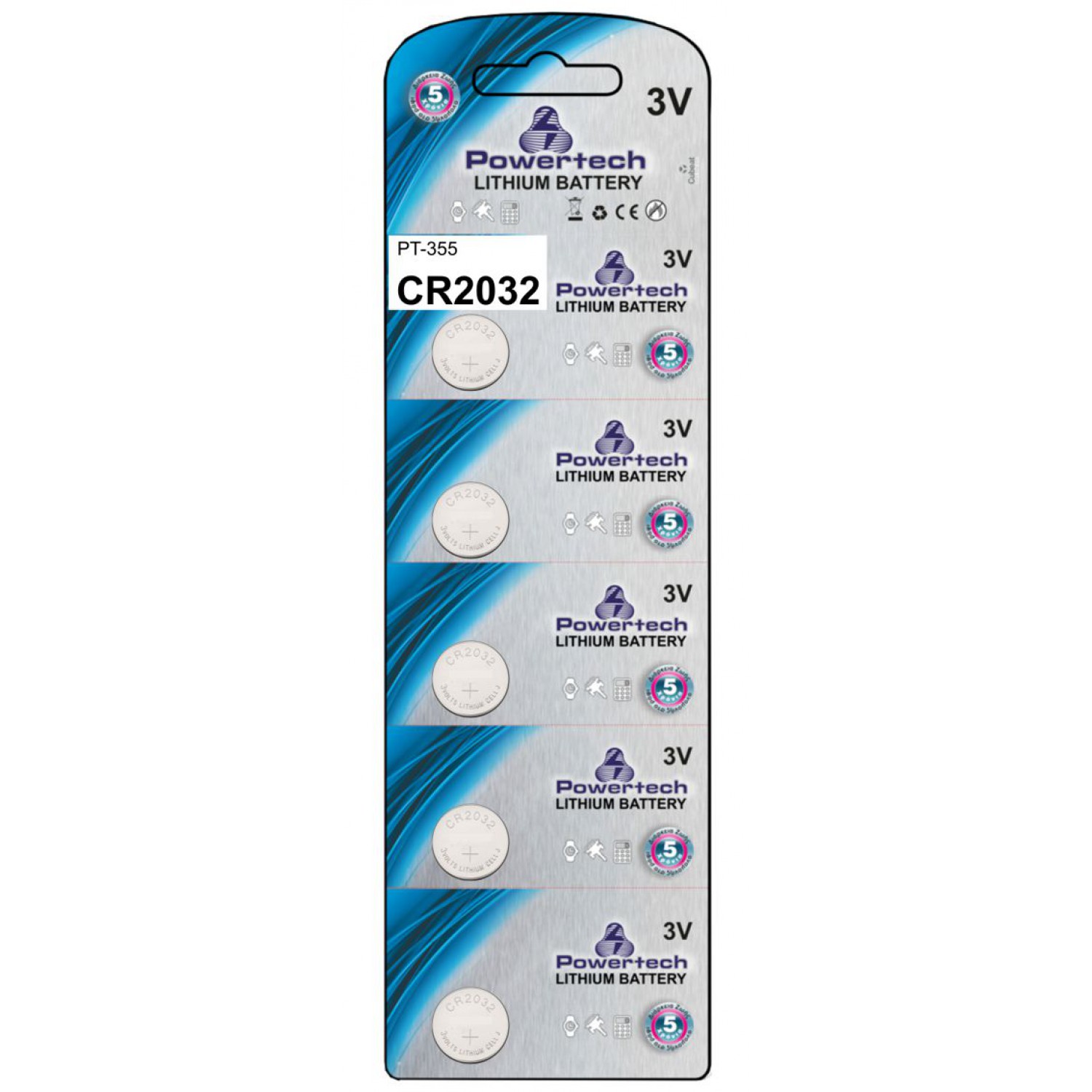 POWERTECH Μπαταρία λιθίου CR2032, 3V, 5τμχ POWERTECH Μπαταρία λιθίου CR2032, 3V, 5τμχ