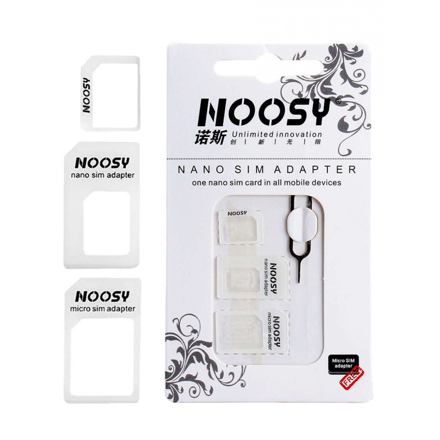 NOOSY Nano SIM & Micro SIM Adapter Set, λευκό NOOSY Nano SIM & Micro SIM Adapter Set, λευκό